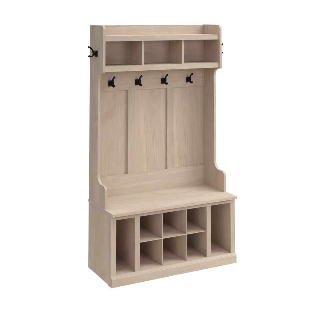 Shop Bush Furniture Woodland 40W Hall Tree and Shoe Storage Bench with Shelves, Image 01, WDL002WM, #color_white washed maple