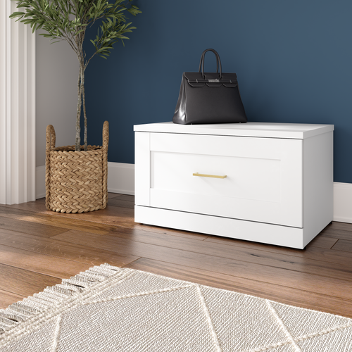 Shop Bush Furniture Hampton Heights 30W Shoe Bench with Drawer, Image 02, HHS430WH, #color_white