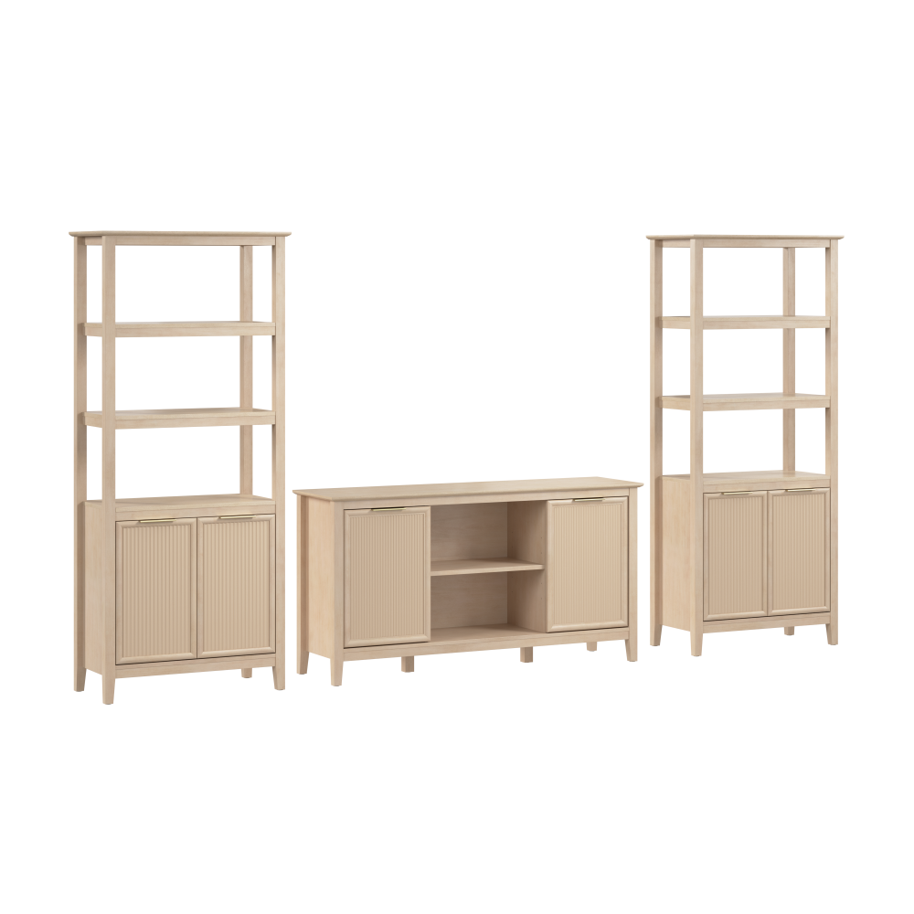 Shop Bush Home Camille Fluted TV Stand with Set of 2 Bookcases with Doors, Image 01, CML004NB, #color_natural birch