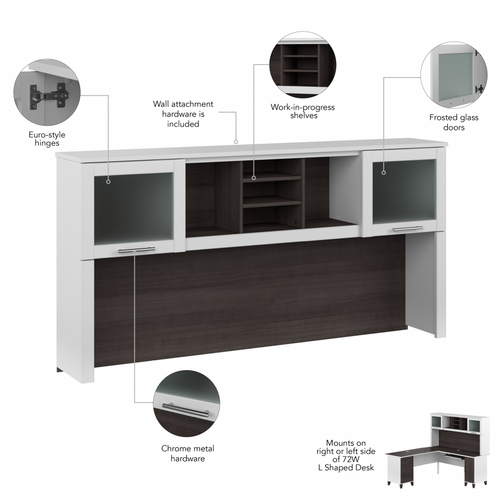 Shop Bush Furniture Somerset 72W L Shaped Desk with Hutch, Lateral File Cabinet and Bookcase, Image 07, SET012SGWH, #color_storm gray/white
