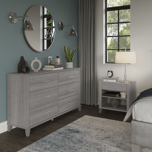 Shop Bush Furniture Somerset 6 Drawer Dresser and Nightstand Set, Image 02, SET035PG, #color_platinum gray