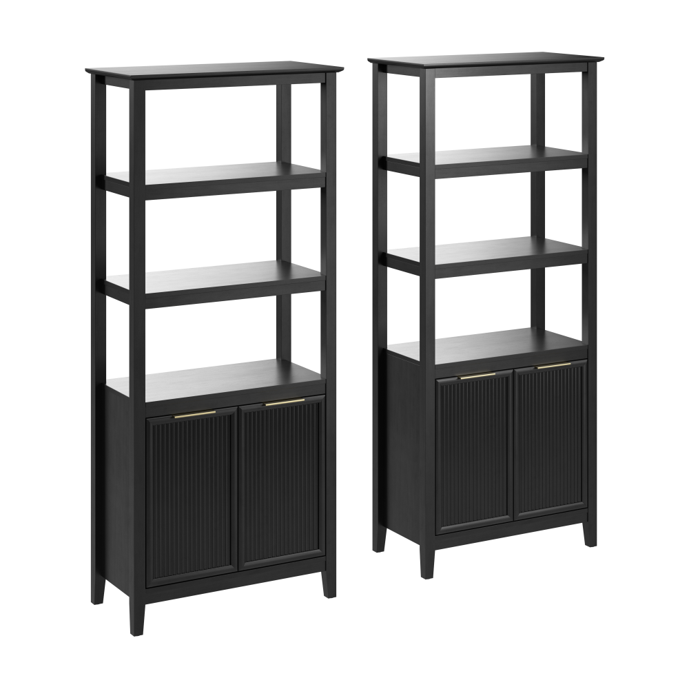 Shop Bush Home Camille Fluted 5 Shelf Bookcase with Doors - Set of 2, Image 01, CML003OB, #color_onyx birch