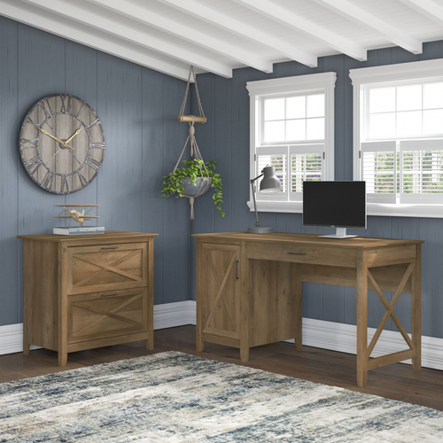 Shop Bush Furniture Key West 54W Computer Desk with Storage and 2 Drawer Lateral File Cabinet, Image 02, KWS008RCP, #color_reclaimed pine