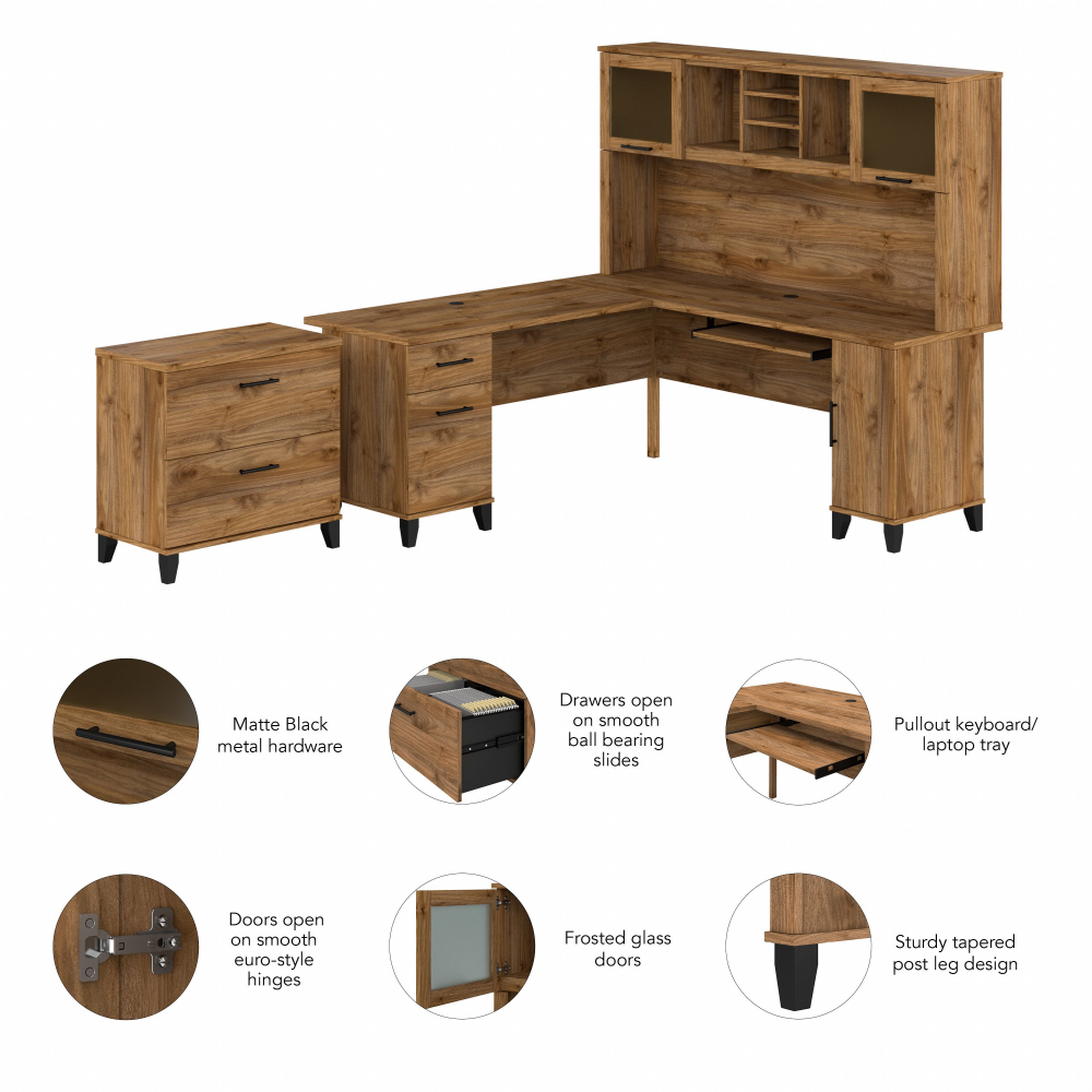 Shop Bush Furniture Somerset 72W L Shaped Desk with Hutch and Lateral File Cabinet, Image 07, SET009FW, #color_fresh walnut