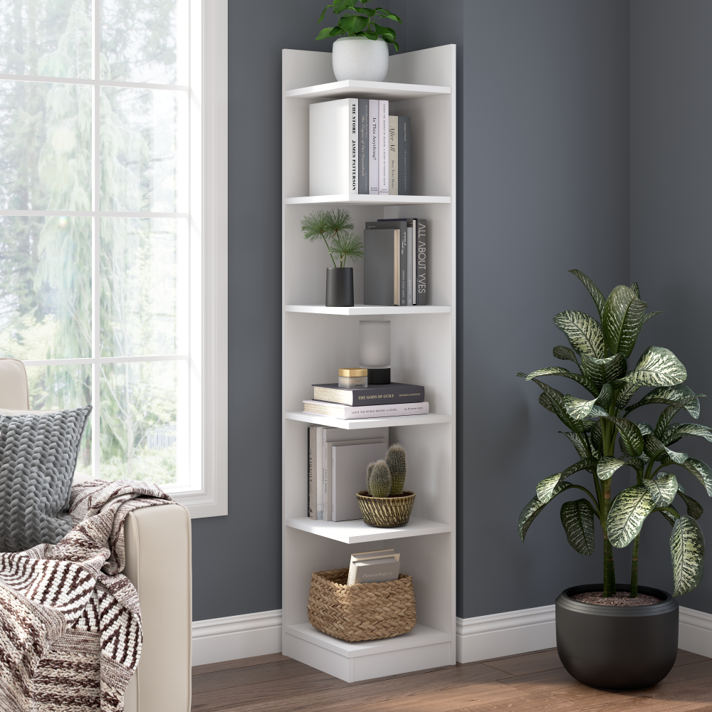 Shop Bush Furniture Universal 15W Tall Corner Bookshelf, Image 02, UBB115WH, #color_white