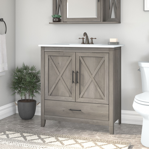 Shop Bush Furniture Key West 32W Bathroom Vanity with Sink, Image 02, KWVN132DG-03K, #color_driftwood gray