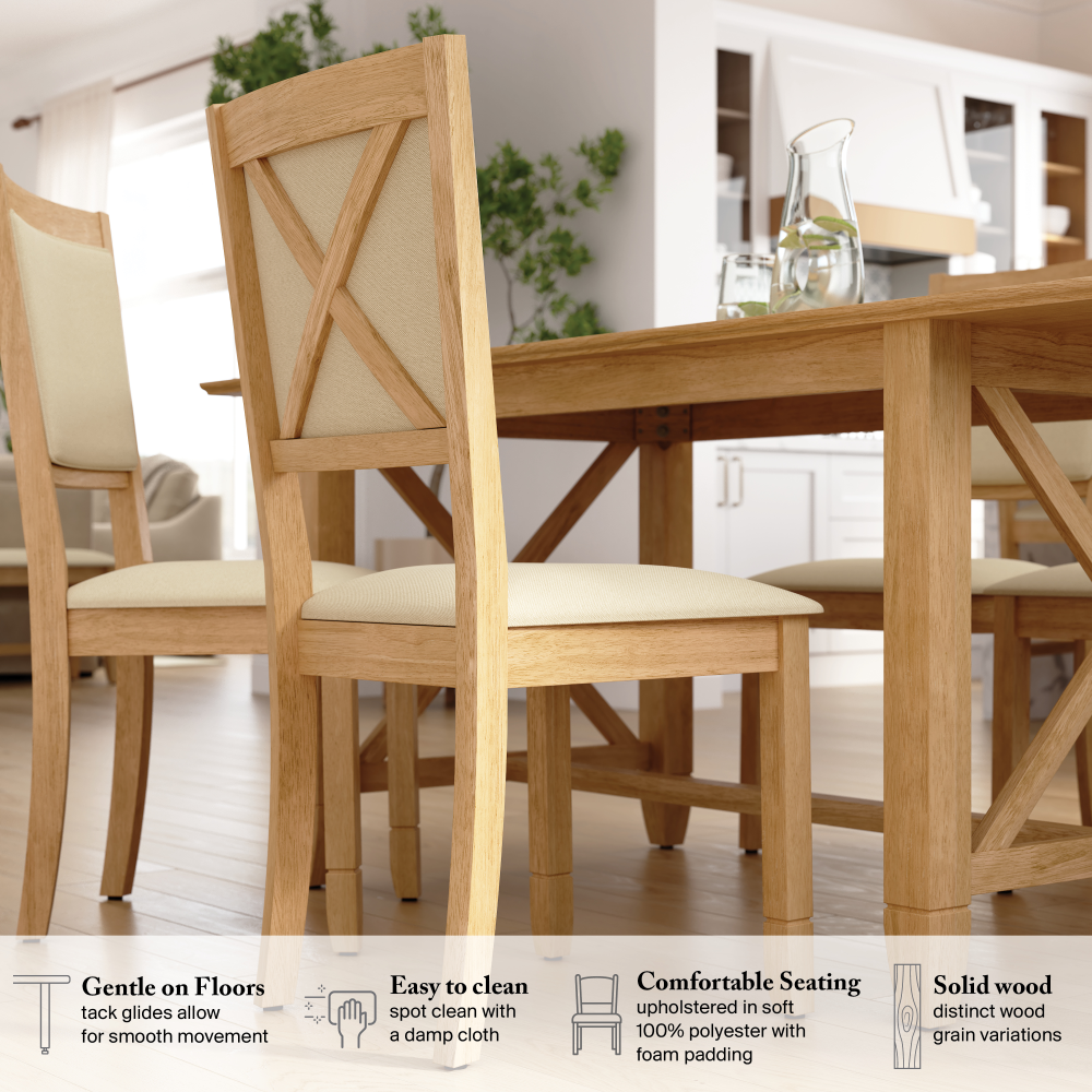 Shop Bush Home Key West 70W Cross Base Dining Table with 6 Upholstered Cross Back Chairs, Image 05, KWS113BO, #color_blonde oak/bright beige