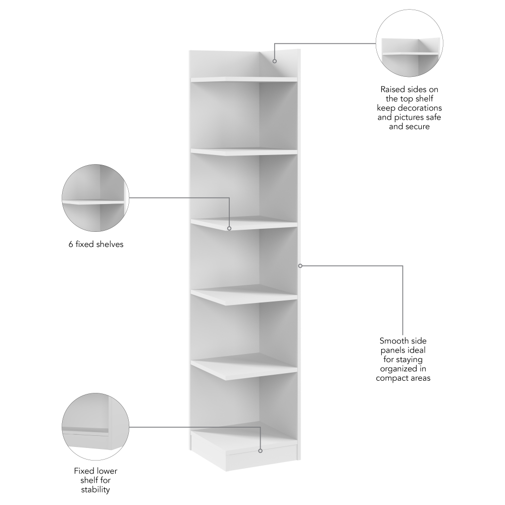 Shop Bush Furniture Universal 15W Tall Corner Bookshelf, Image 05, UBB115WH, #color_white