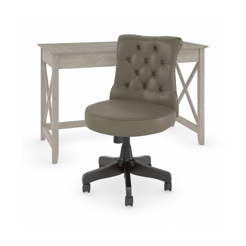 Shop Bush Furniture Key West 48W Writing Desk with Mid Back Tufted Office Chair, Image 01, KWS021WG, #color_washed gray