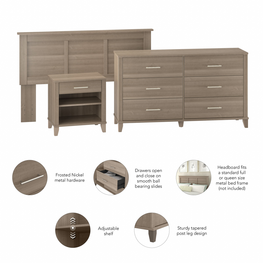 Shop Bush Furniture Somerset Full/Queen Size Headboard, Dresser and Nightstand Bedroom Set, Image 07, SET003AG, #color_ash gray