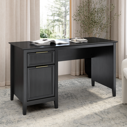 Shop Bush Home Camille 54W Fluted Office Desk with Storage, Image 02, CMD154OB-03, #color_onyx birch