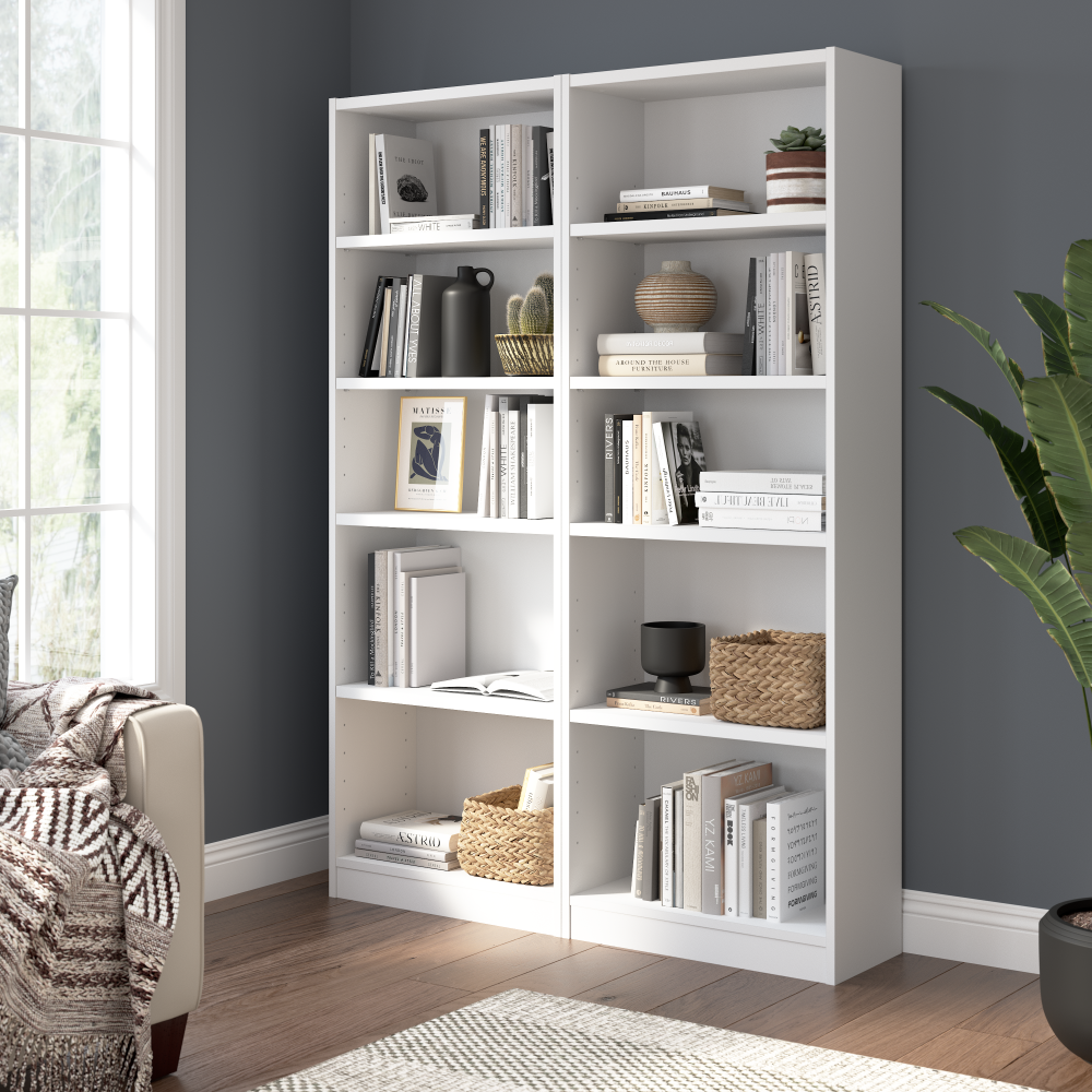Shop Bush Furniture Universal 25W Tall 5 Shelf Bookcase - Set of 2, Image 02, UB006WH, #color_white