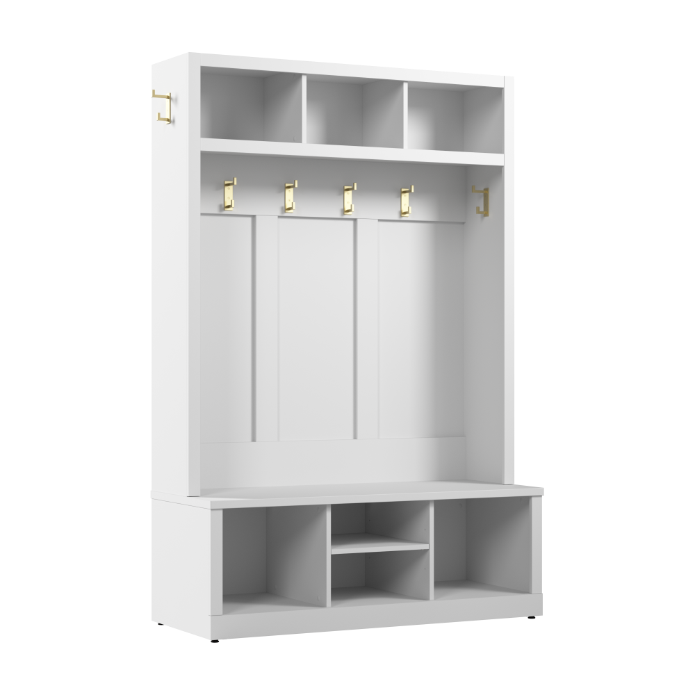 Shop Bush Furniture Hampton Heights Entryway Storage Set with 48W Hall Tree and Shoe Bench, Image 01, HHS003WH, #color_white