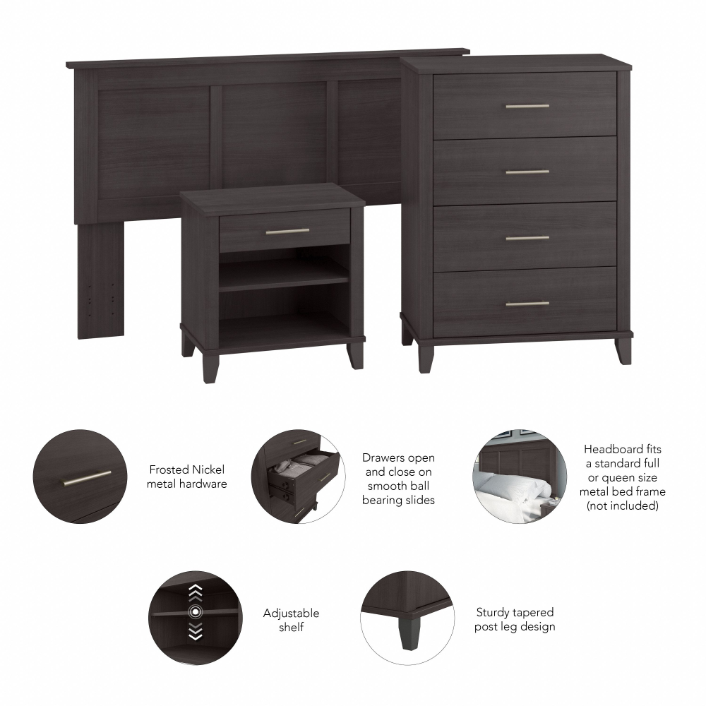 Shop Bush Furniture Somerset Full/Queen Size Headboard, Chest of Drawers and Nightstand Bedroom Set, Image 06, SET005SG, #color_storm gray