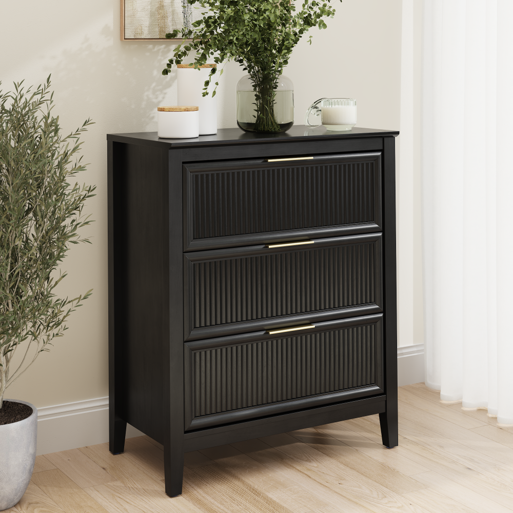 Shop Bush Home Camille Fluted 3 Drawer Dresser, Image 02, CMS130OB-03, #color_onyx birch
