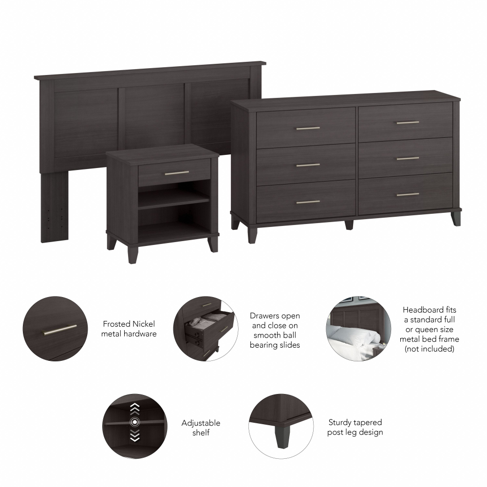 Shop Bush Furniture Somerset Full/Queen Size Headboard, Dresser and Nightstand Bedroom Set, Image 06, SET003SG, #color_storm gray