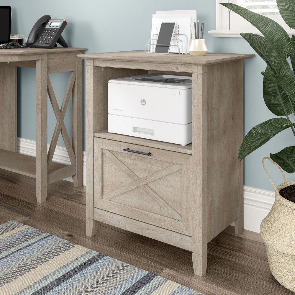 Shop Bush Furniture Key West Lateral File Cabinet with Shelf, Image 02, KWF124WG-03, #color_washed gray