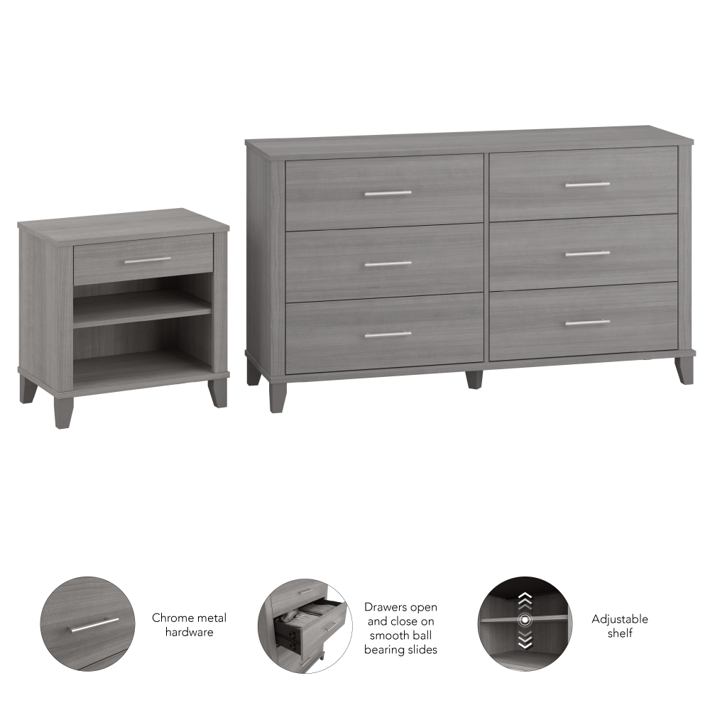 Shop Bush Furniture Somerset 6 Drawer Dresser and Nightstand Set, Image 06, SET035PG, #color_platinum gray