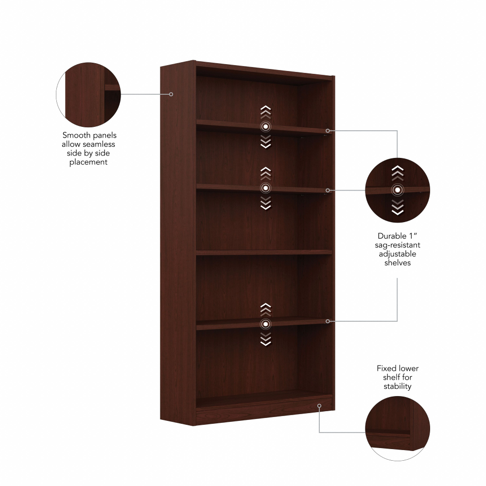 Shop Bush Furniture Universal Tall 5 Shelf Bookcase, Image 06, WL12439, #color_vogue cherry