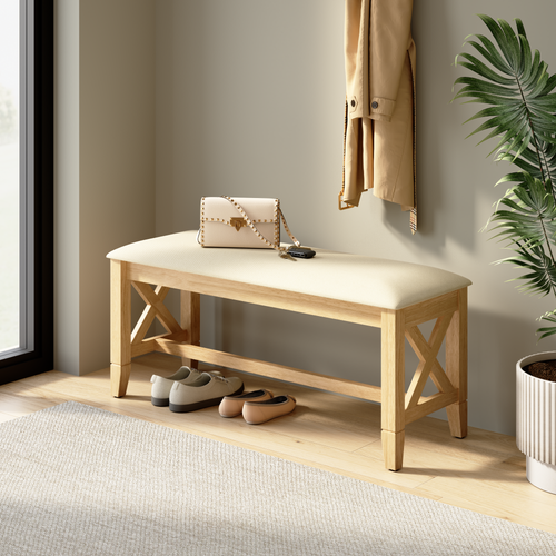 Shop Bush Home Key West 44W Upholstered Entryway Bench, Image 02, KWCH03BO-Z, #color_blonde oak/bright beige