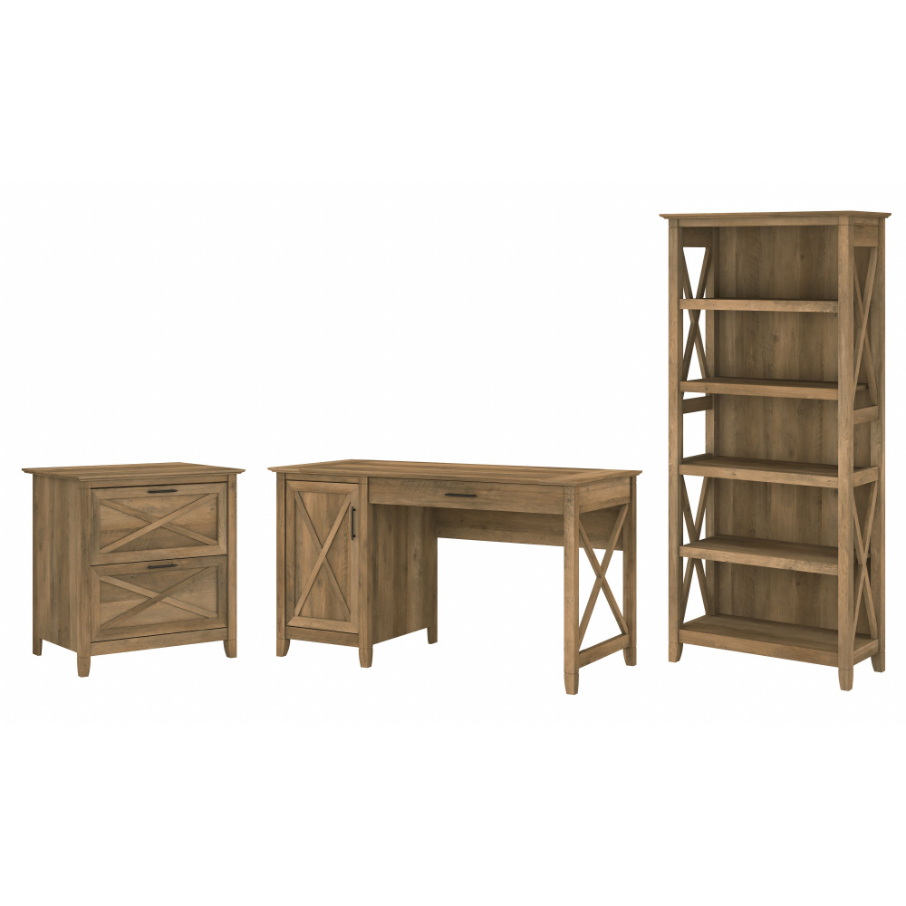 Shop Bush Furniture Key West 54W Computer Desk with 2 Drawer Lateral File Cabinet and 5 Shelf Bookcase, Image 01, KWS009RCP, #color_reclaimed pine