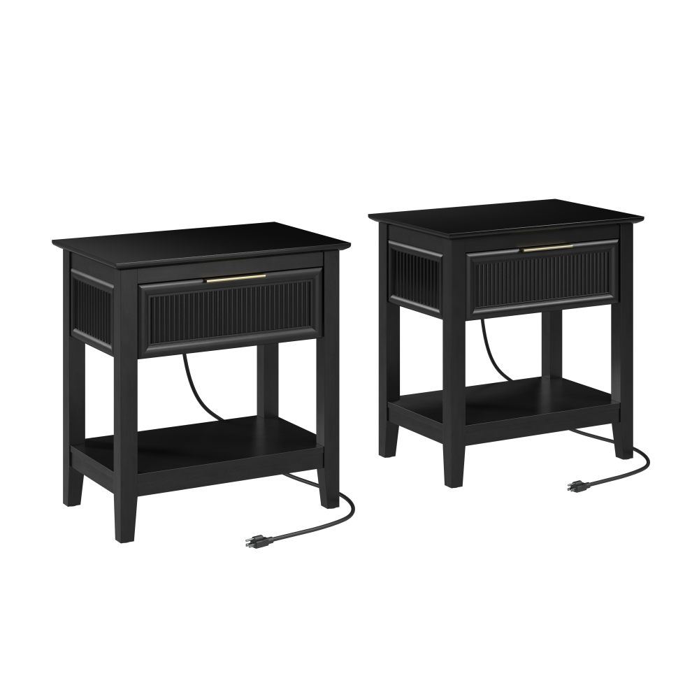 Shop Bush Home Camille Fluted Nightstand with Drawer - Set of 2, Image 01, CML009OB, #color_onyx birch