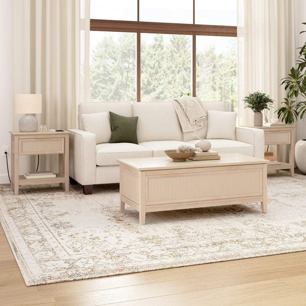 Shop Bush Home Camille Fluted Lift Top Coffee Table and End Tables Set, Image 02, CML001NB, #color_natural birch