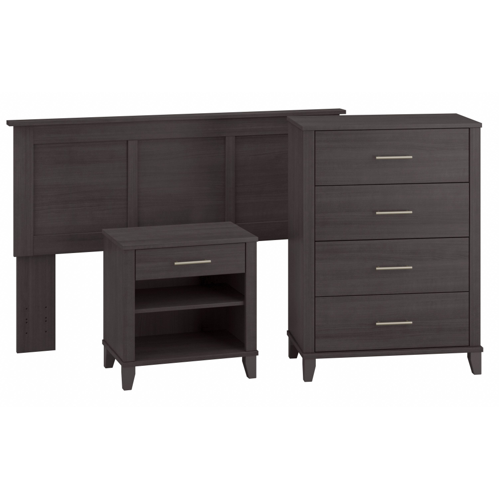 Shop Bush Furniture Somerset Full/Queen Size Headboard, Chest of Drawers and Nightstand Bedroom Set, Image 01, SET005SG, #color_storm gray