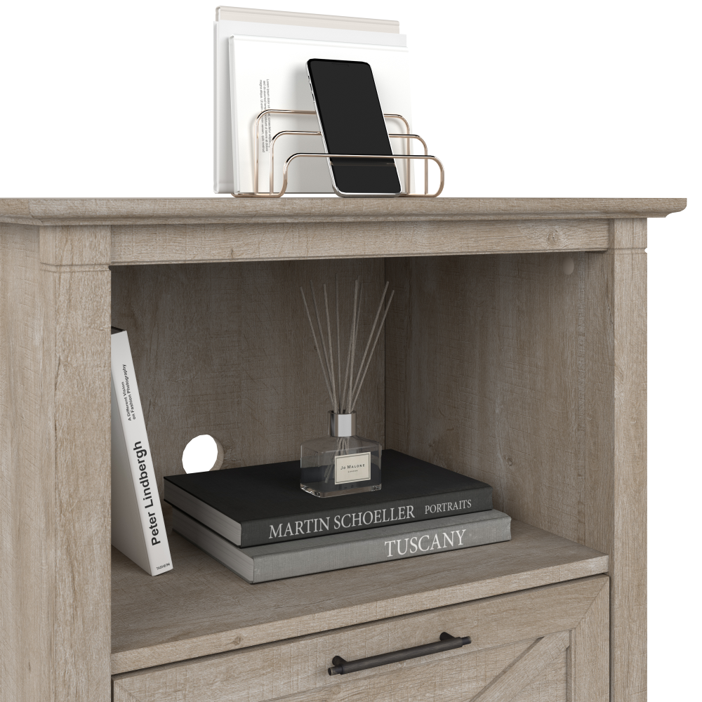 Shop Bush Furniture Key West Small Corner Desk with Bookcase and Lateral File Cabinet, Image 03, KWS050WG, #color_washed gray