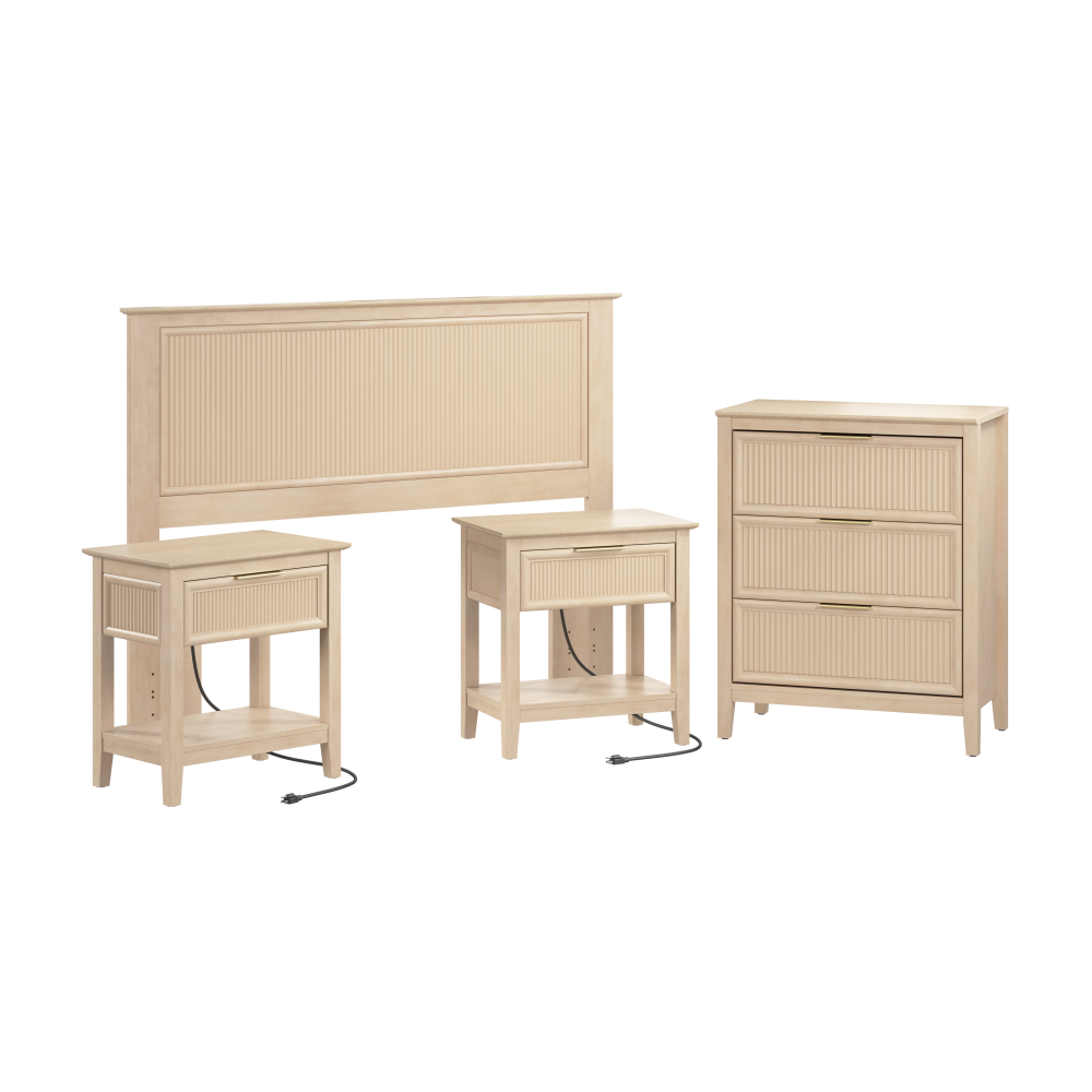 Shop Bush Home Camille 65W Fluted Full/Queen Headboard, 3 Drawer Dressers, and Nightstands, Image 01, CML011NB, #color_natural birch