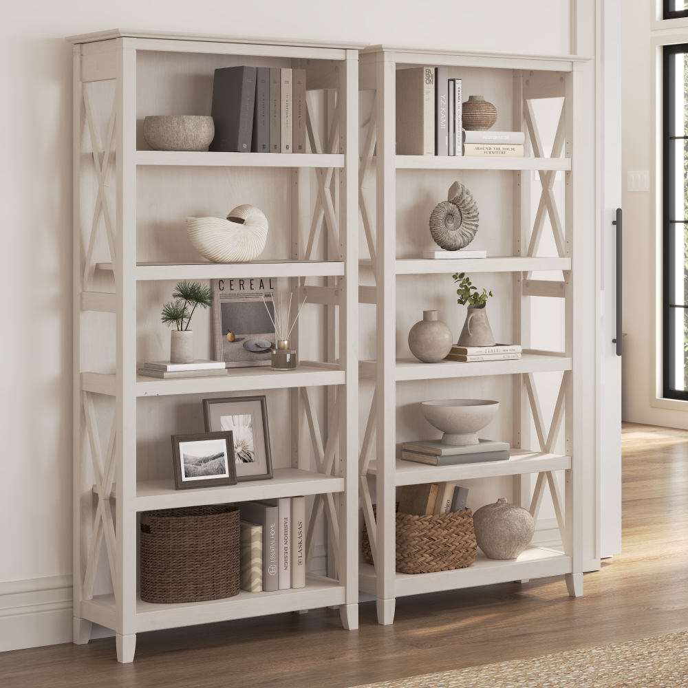 Shop Bush Furniture Key West 5 Shelf Bookcase Set, Image 02, KWS046LW, #color_linen white oak