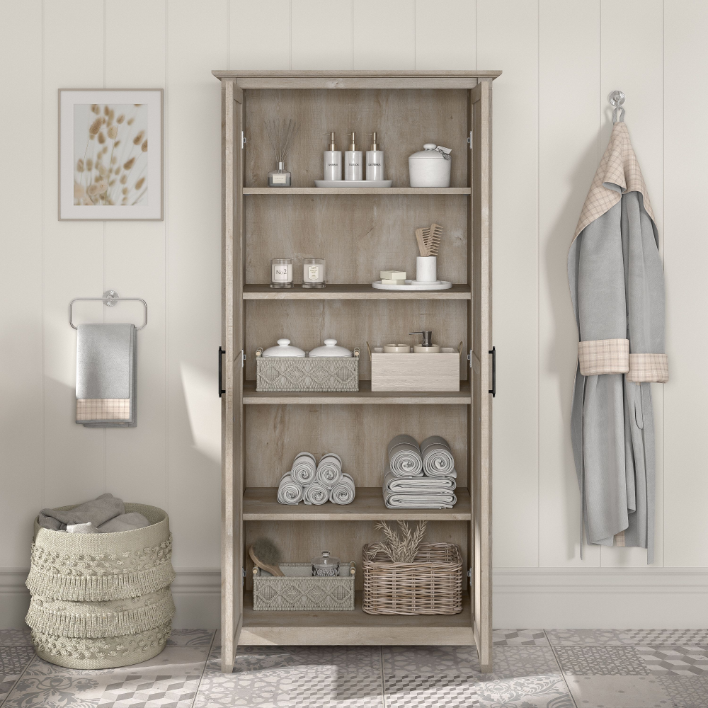 Shop Bush Furniture Key West Bathroom Storage Cabinet with Doors, Image 04, KWS266WG-Z1, #color_washed gray