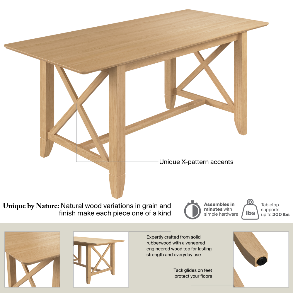Shop Bush Home Key West 70W Cross Base Dining Table, Image 06, KWT01BO-03, #color_blonde oak