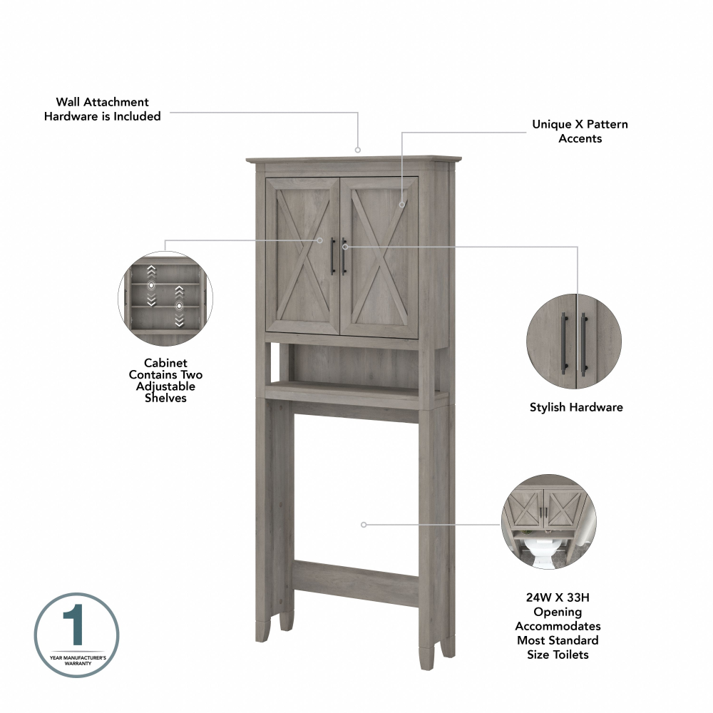 Shop Bush Furniture Key West Tall Linen Cabinet and Over The Toilet Storage Cabinet, Image 06, KWS038DG, #color_driftwood gray