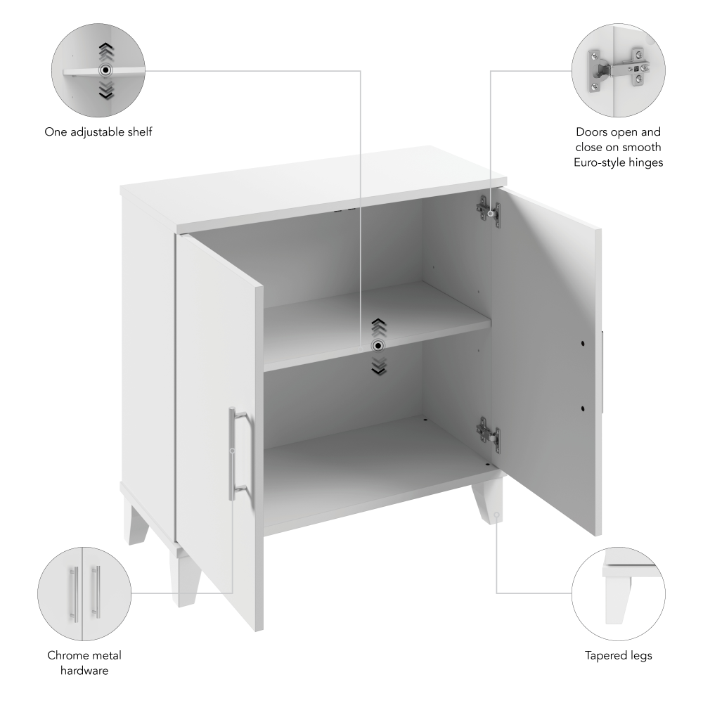 Shop Bush Furniture Somerset Small Storage Cabinet with Doors and Shelves, Image 07, STS130WH, #color_white
