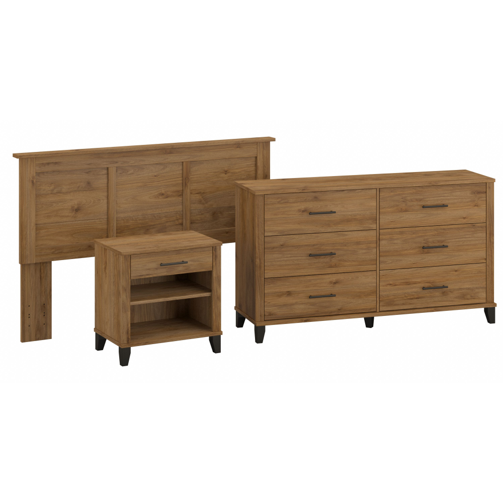 Shop Bush Furniture Somerset Full/Queen Size Headboard, Dresser and Nightstand Bedroom Set, Image 01, SET003FW, #color_fresh walnut