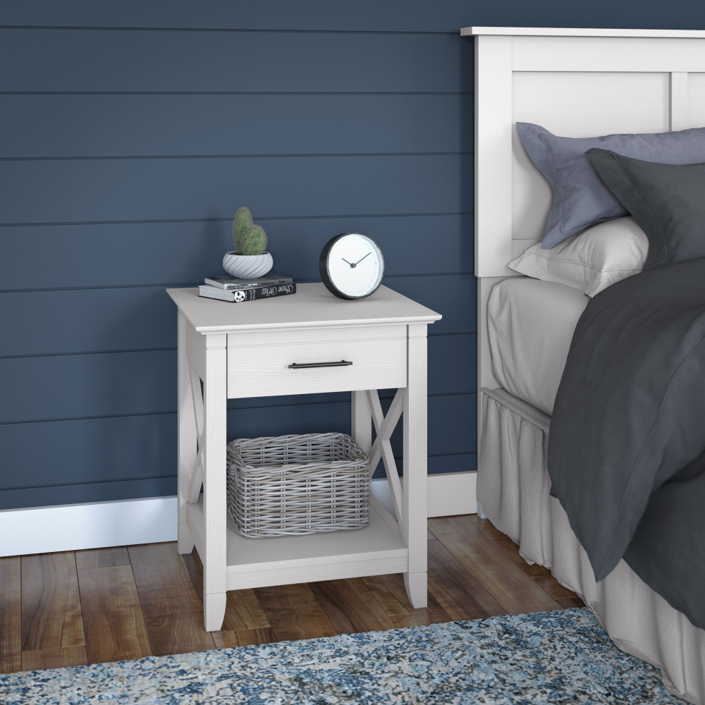 Shop Bush Furniture Key West Nightstand with Drawer, Image 02, KWT120WT-Z, #color_pure white oak