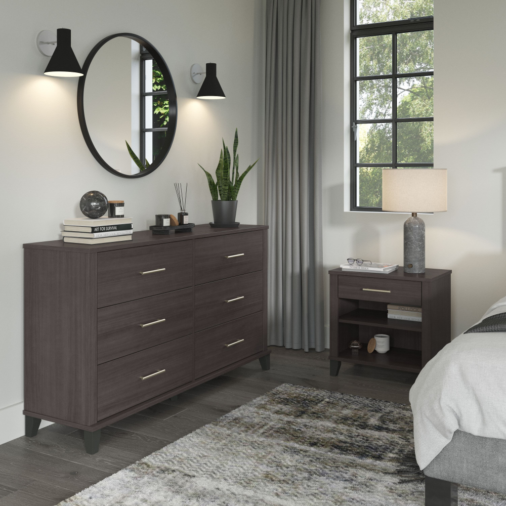 Shop Bush Furniture Somerset 6 Drawer Dresser and Nightstand Set, Image 02, SET035SG, #color_storm gray