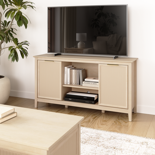 Shop Bush Home Camille 58W Fluted TV Stand with Storage, Image 02, CMV158NB-03, #color_natural birch