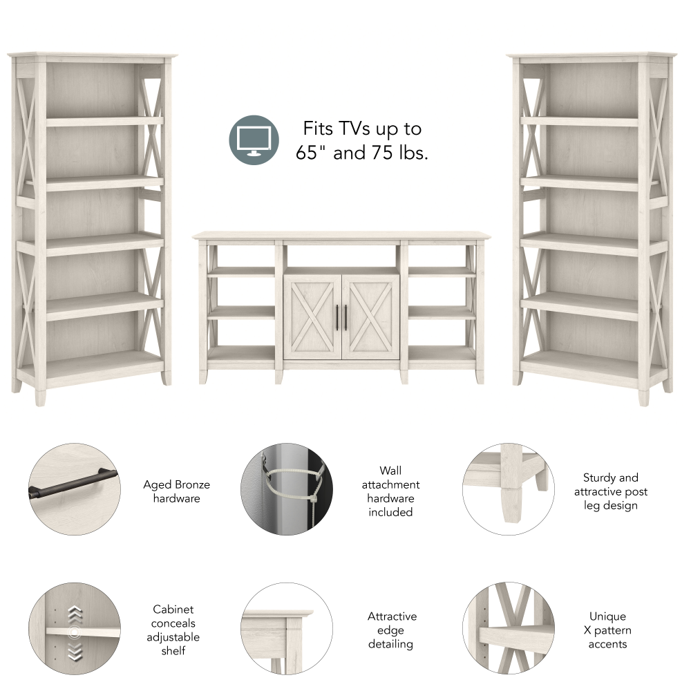Shop Bush Furniture Key West Tall TV Stand with Set of 2 Bookcases, Image 06, KWS027LW, #color_linen white oak