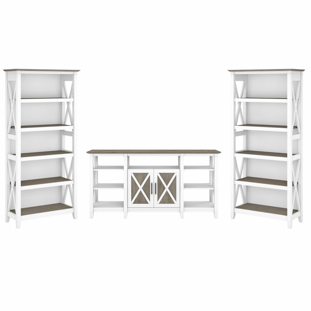 Shop Bush Furniture Key West Tall TV Stand with Set of 2 Bookcases, Image 01, KWS027G2W, #color_shiplap gray/pure white