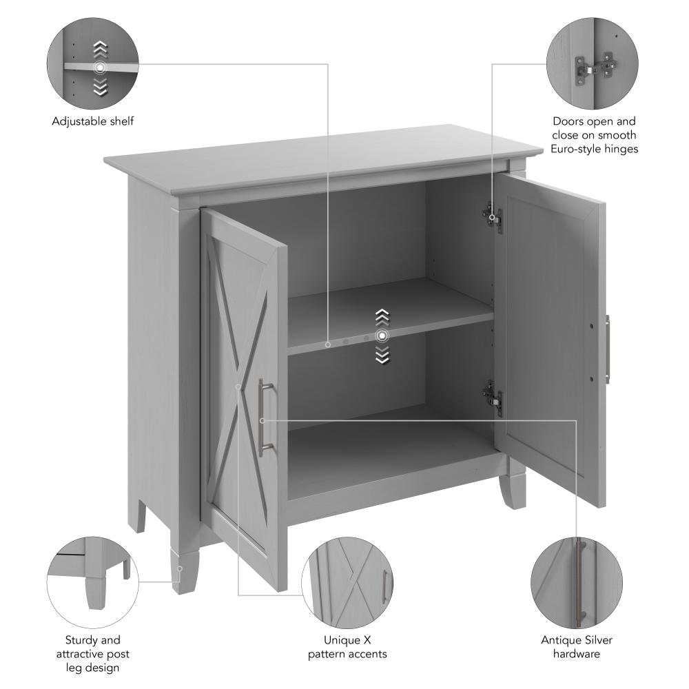 Shop Bush Furniture Key West Small Storage Cabinet with Doors and Shelves, Image 07, KWS232CG-03, #color_cape cod gray
