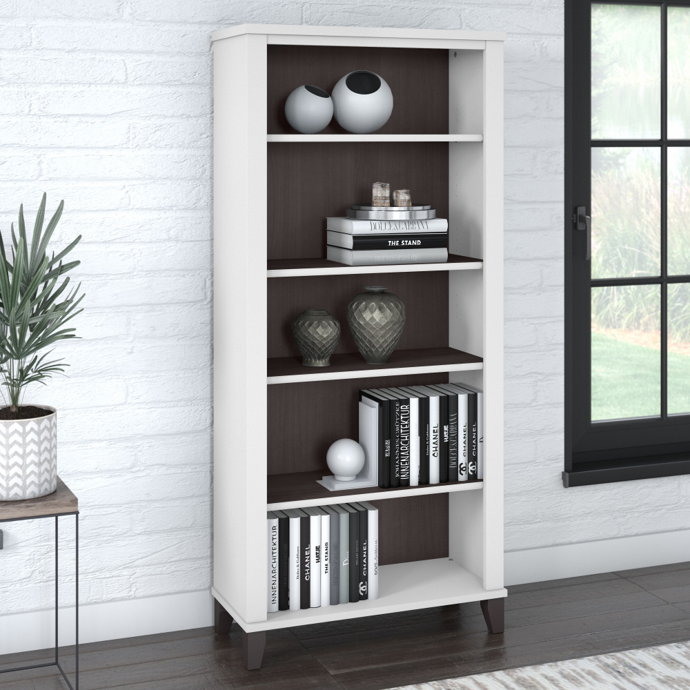 Shop Bush Furniture Somerset Tall 5 Shelf Bookcase, Image 02, WC81065, #color_storm gray/white