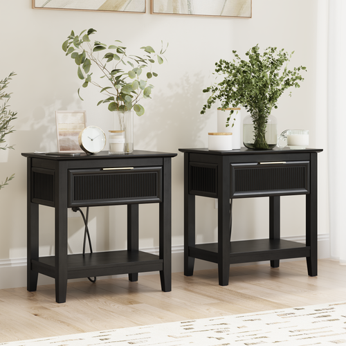 Shop Bush Home Camille Fluted Nightstand with Drawer - Set of 2, Image 02, CML009OB, #color_onyx birch