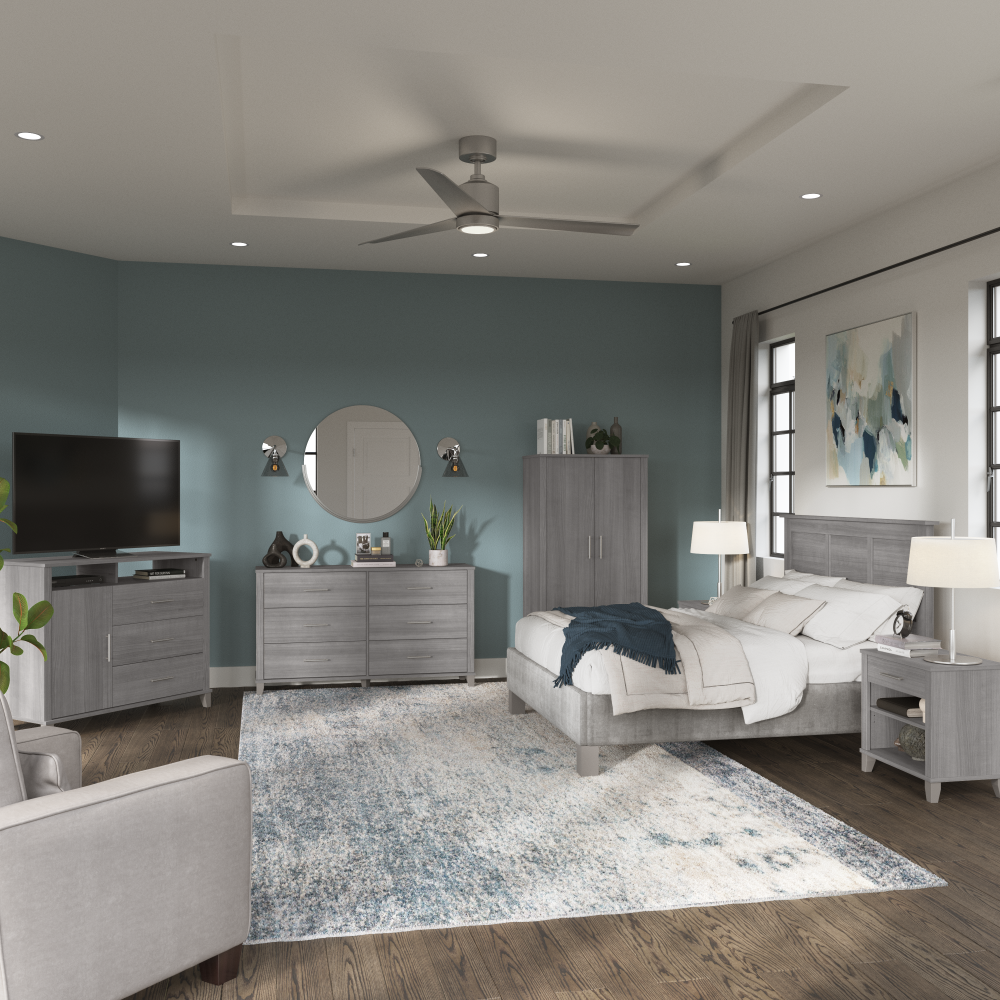 Shop Bush Furniture Somerset 3 Drawer Dresser and Bedroom TV Stand, Image 04, STV148PGK, #color_platinum gray