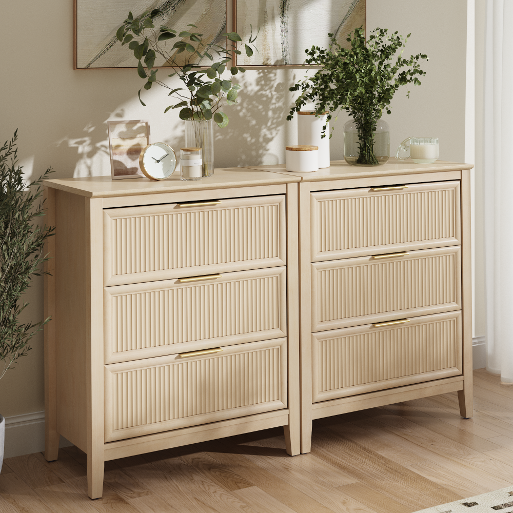 Shop Bush Home Camille Fluted 3 Drawer Dresser - Set of 2, Image 02, CML008NB, #color_natural birch