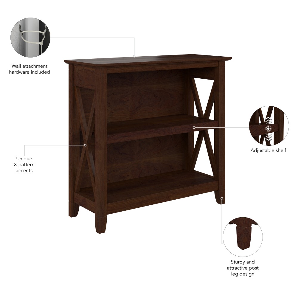 Shop Bush Furniture Key West Small 2 Shelf Bookcase, Image 07, KWB124BC-03, #color_bing cherry
