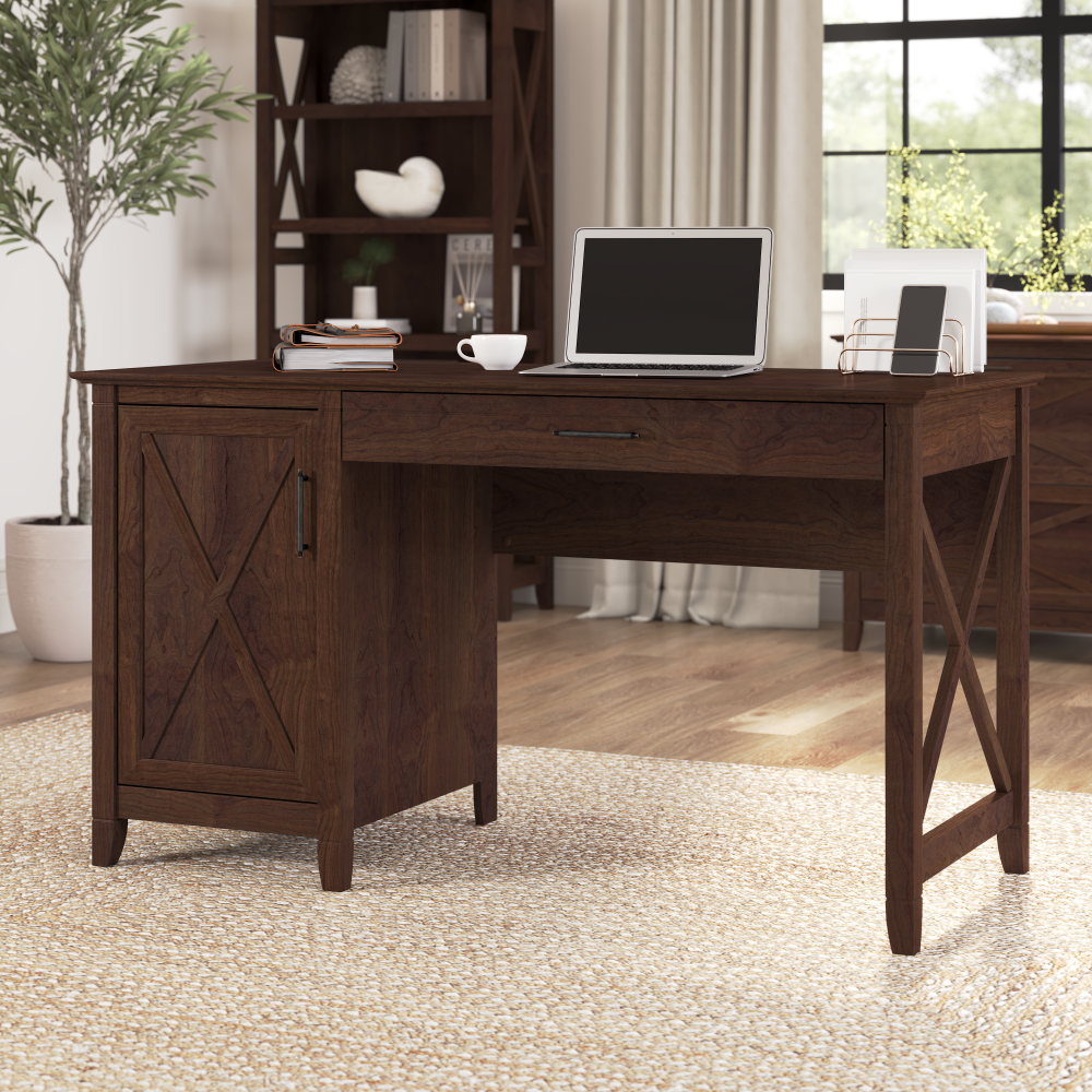 Shop Bush Furniture Key West 54W Computer Desk with Keyboard Tray and Storage, Image 02, KWD154BC-03, #color_bing cherry