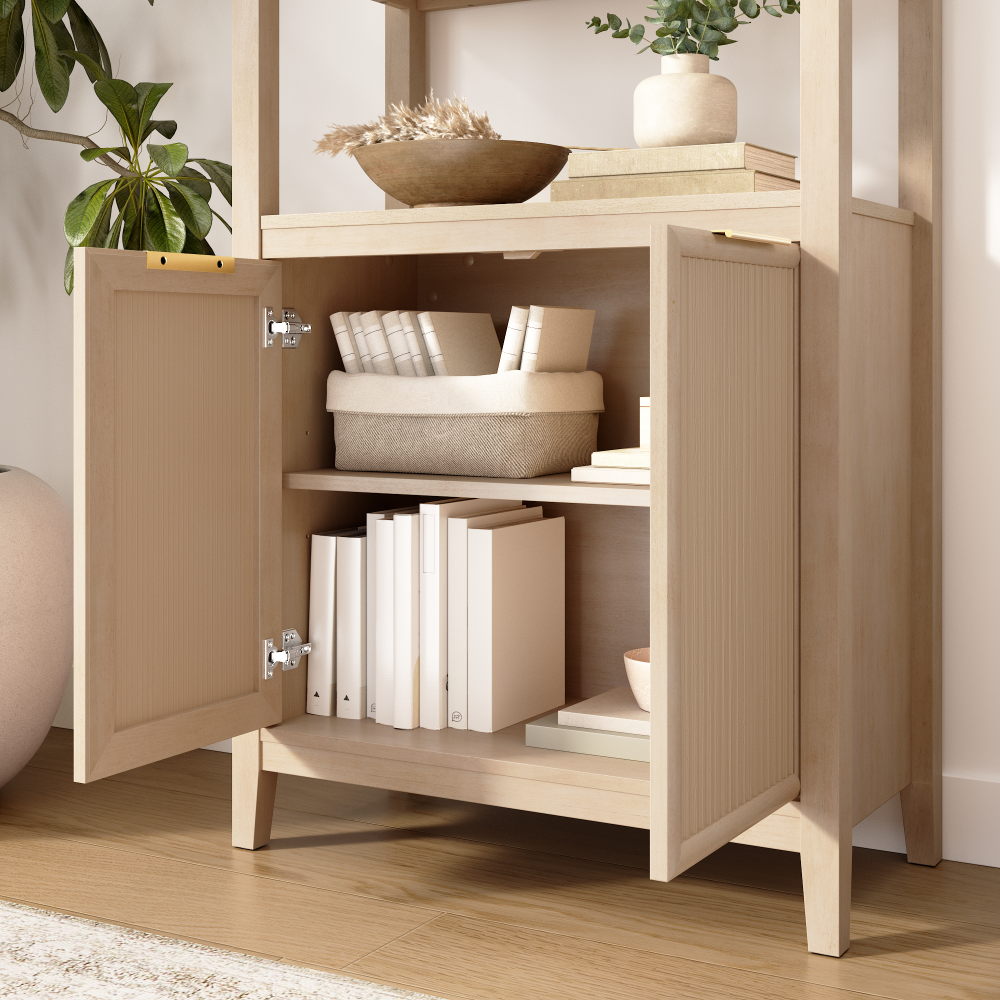 Shop Bush Home Camille Fluted 5 Shelf Bookcase with Doors, Image 04, CMB132NB-03, #color_natural birch