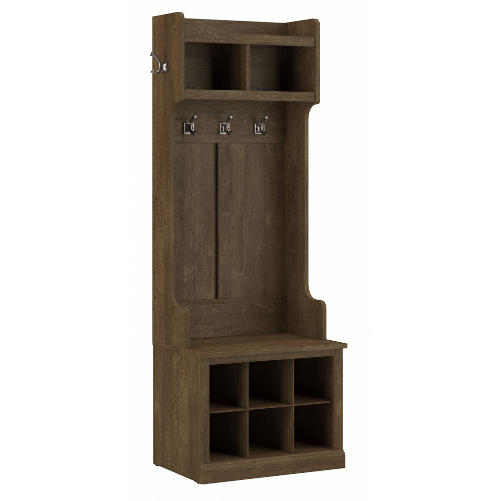 Shop Bush Furniture Woodland 24W Hall Tree and Small Shoe Bench with Shelves, Image 01, WDL008ABR, #color_ash brown